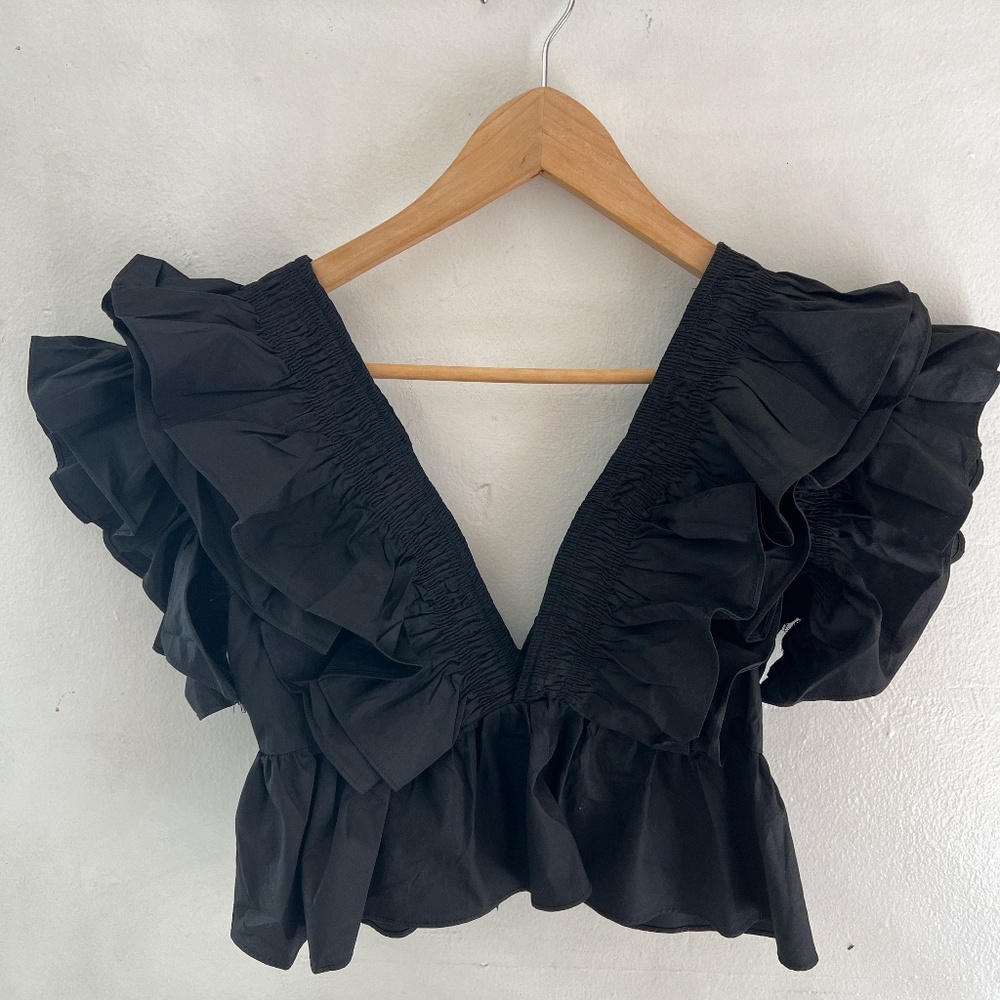 Nasty Gal Black Ruffle Crop Top